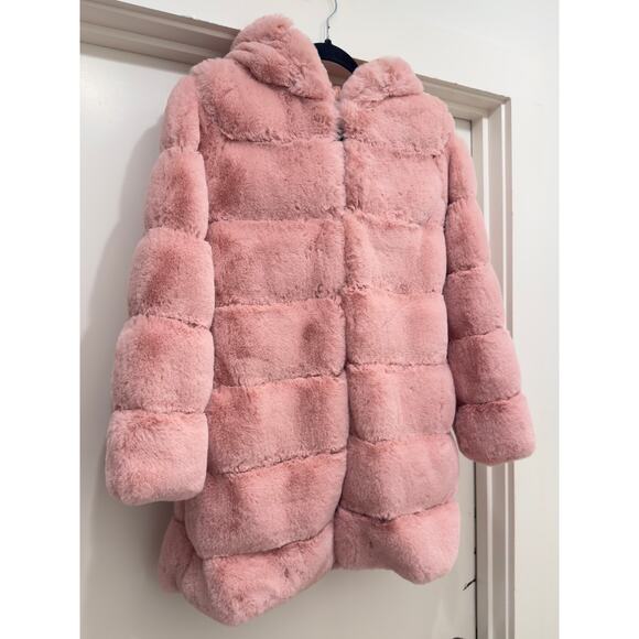Soft Pink Faux Fur Hooded Jacket Coat Excellent Pockets Lined Lanshifei Small - Picture 4 of 8